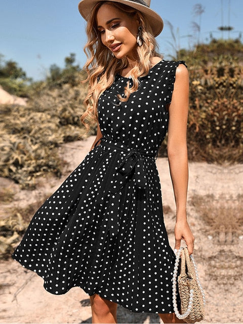 Polka Dot Bandage A-line Midi Beach Sundress