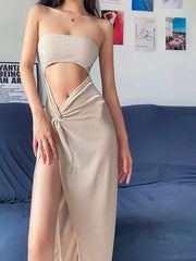 Summer Elegant Skinny Hollow Sleeveless Long Cut Out Dress