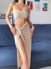 Summer Elegant Skinny Hollow Sleeveless Long Cut Out Dress