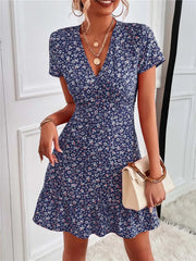 Summer Short V-Neck Floral Ladies Mini Boho Dress