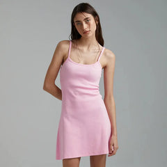 Summer Basic Spaghetti Strapped Sleeveless High Waist Casual Short Mini Dress