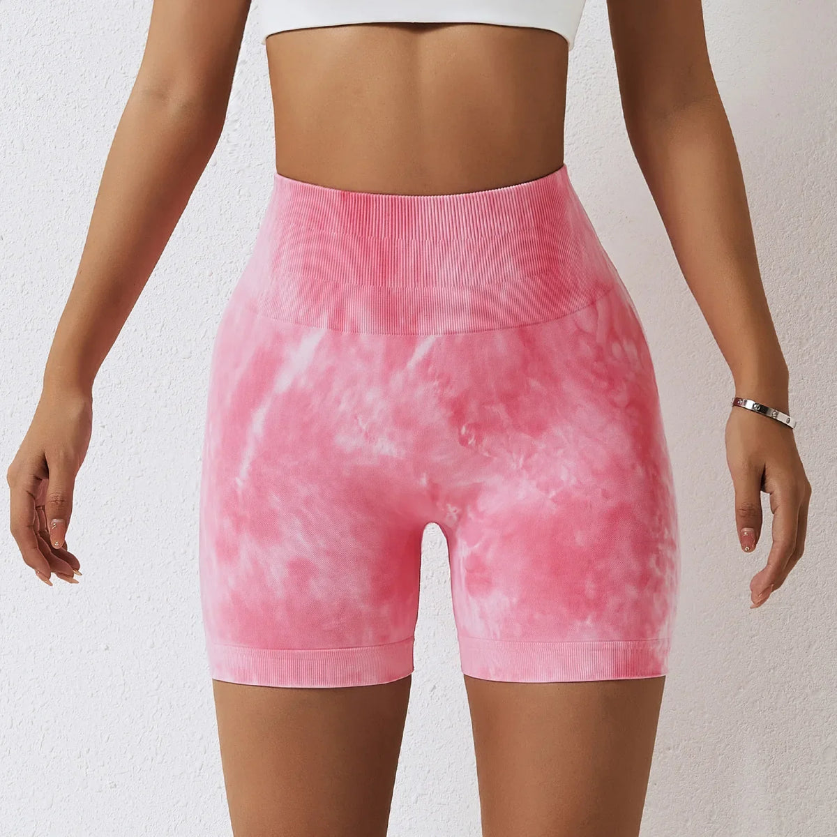 Summer Marbling Tie Buttock Lift Gym Fitness Tights High Waist Booty Sports Short