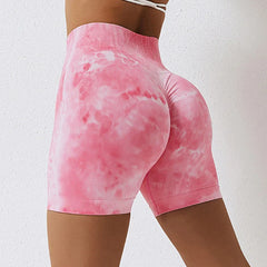 Summer Marbling Tie Buttock Lift Gym Fitness Tights High Waist Booty Sports Short
