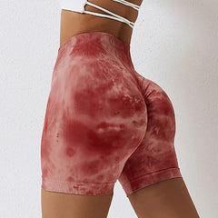 Summer Marbling Tie Buttock Lift Gym Fitness Tights High Waist Booty Sports Short