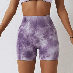 Summer Marbling Tie Buttock Lift Gym Fitness Tights High Waist Booty Sports Short