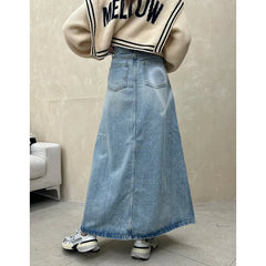 Vintage Denim High Waist Casual A-line Skirt Pants