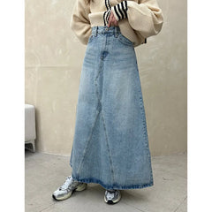 Vintage Denim High Waist Casual A-line Skirt Pants