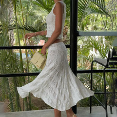 Summer Holes Sleeveless Midi Slim Skirt