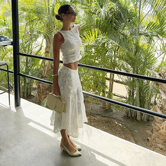 Summer Holes Sleeveless Midi Slim Skirt