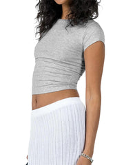 Summer WomenColor Slim Fit Short Sleeve Crop Top Streetwear Crop Top