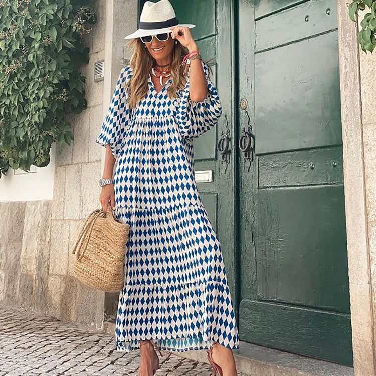 Oversized Lace-Up Long Sleeves Beach Party Boho Dress