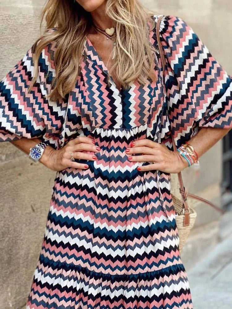 Oversized Lace-Up Long Sleeves Beach Party Boho Dress