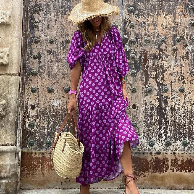 Oversized Lace-Up Long Sleeves Beach Party Boho Dress
