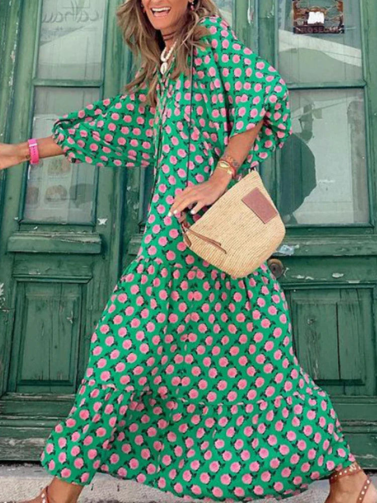 Oversized Lace-Up Long Sleeves Beach Party Boho Dress