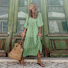 Oversized Lace-Up Long Sleeves Beach Party Boho Dress