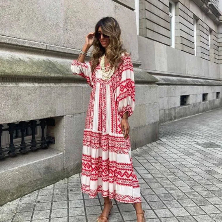 Oversized Lace-Up Long Sleeves Beach Party Boho Dress