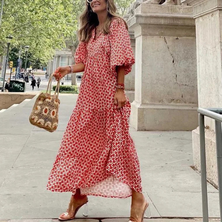 Oversized Lace-Up Long Sleeves Beach Party Boho Dress