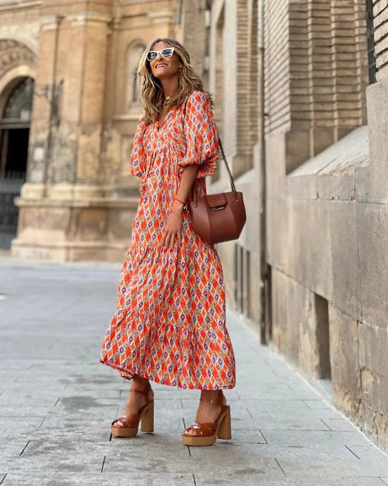 Oversized Lace-Up Long Sleeves Beach Party Boho Dress