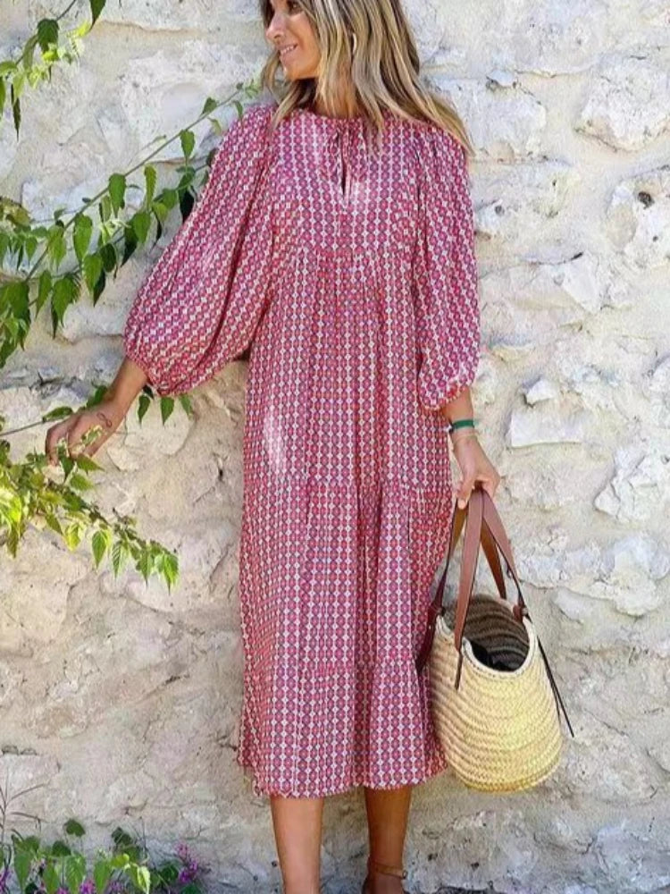 Oversized Lace-Up Long Sleeves Beach Party Boho Dress