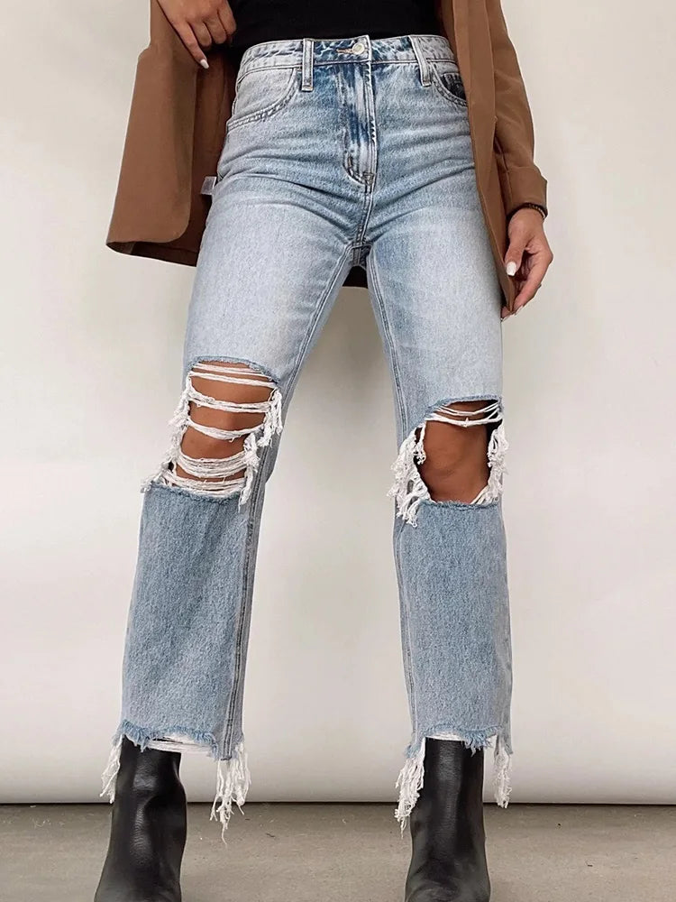 Stretch Skinny Ripped Light Blue Vintage Trouser