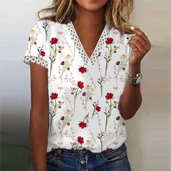 Flower Print Casual Loose Short Sleeves T-Shirts