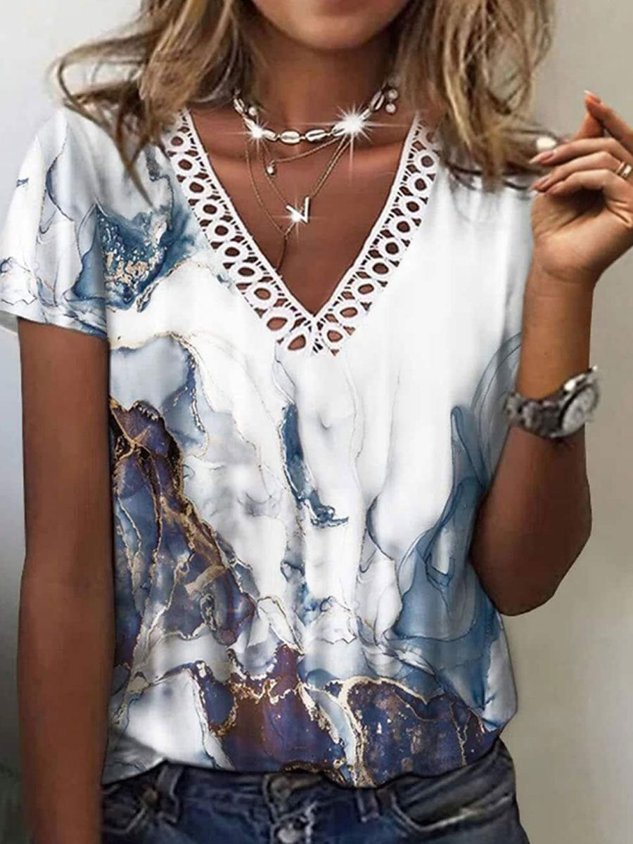 Flower Print Casual Loose Short Sleeves T-Shirts