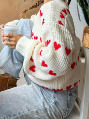 Sweet Heart Printed O Neck For Thick Warm Lantern Long Sleeved Sweater