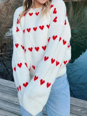 Sweet Heart Printed O Neck For Thick Warm Lantern Long Sleeved Sweater