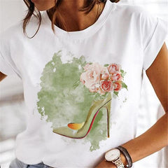 T-shirts Sweet Wine Print Girl 90s Cartoon Printing Clothes