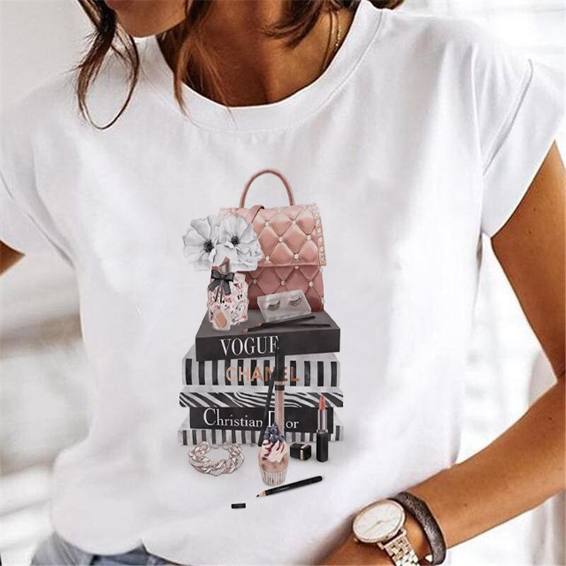 T-shirts Sweet Wine Print Girl 90s Cartoon Printing Clothes