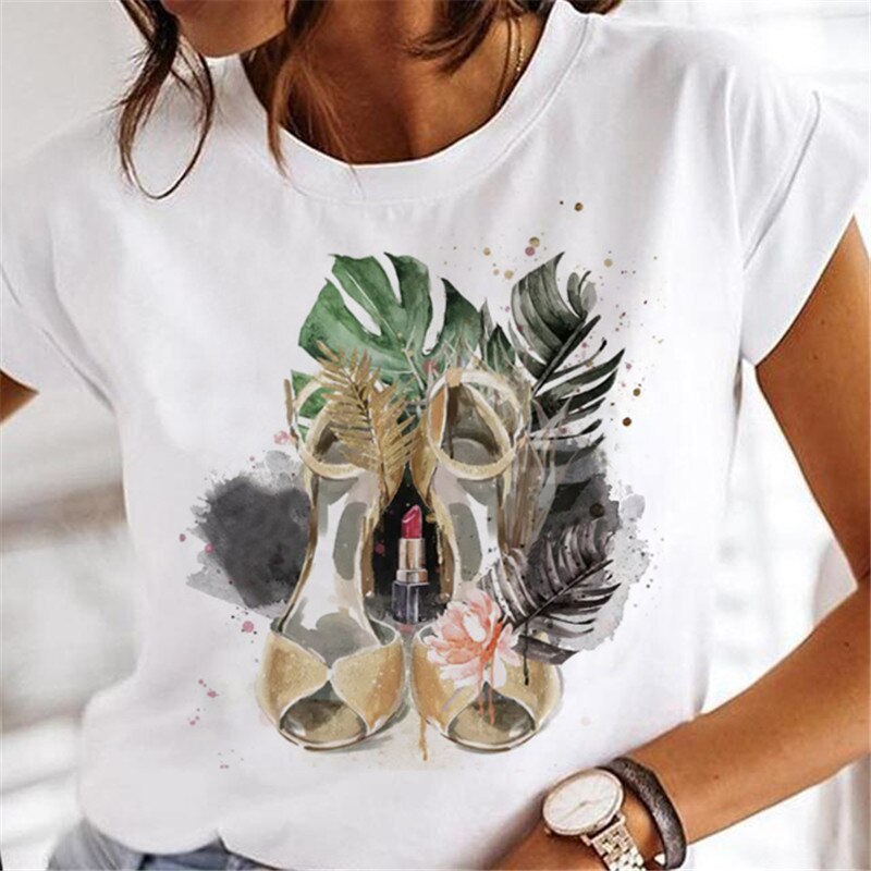 T-shirts Sweet Wine Print Girl 90s Cartoon Printing Clothes