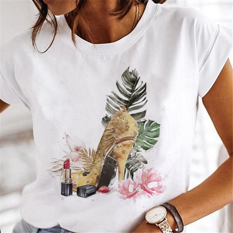 T-shirts Sweet Wine Print Girl 90s Cartoon Printing Clothes