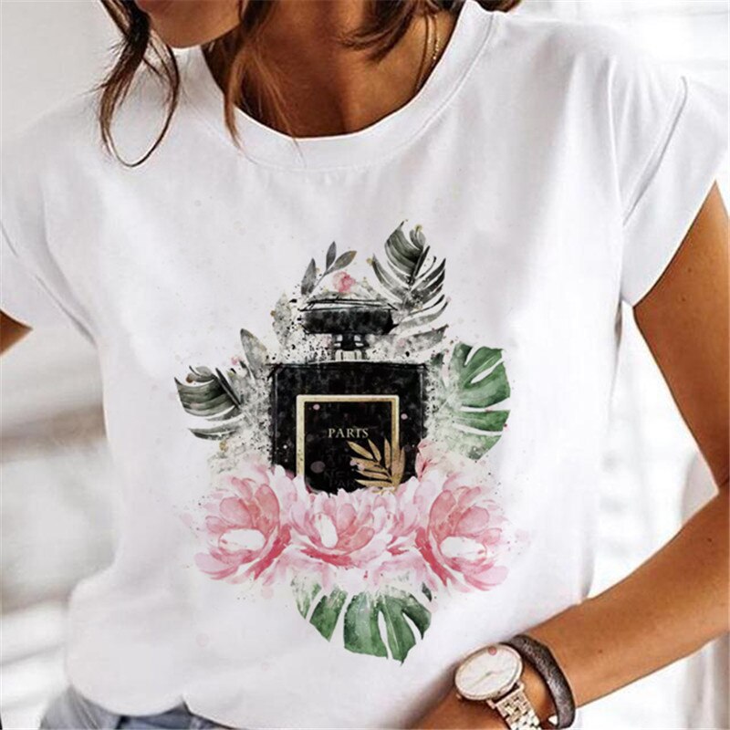T-shirts Sweet Wine Print Girl 90s Cartoon Printing Clothes