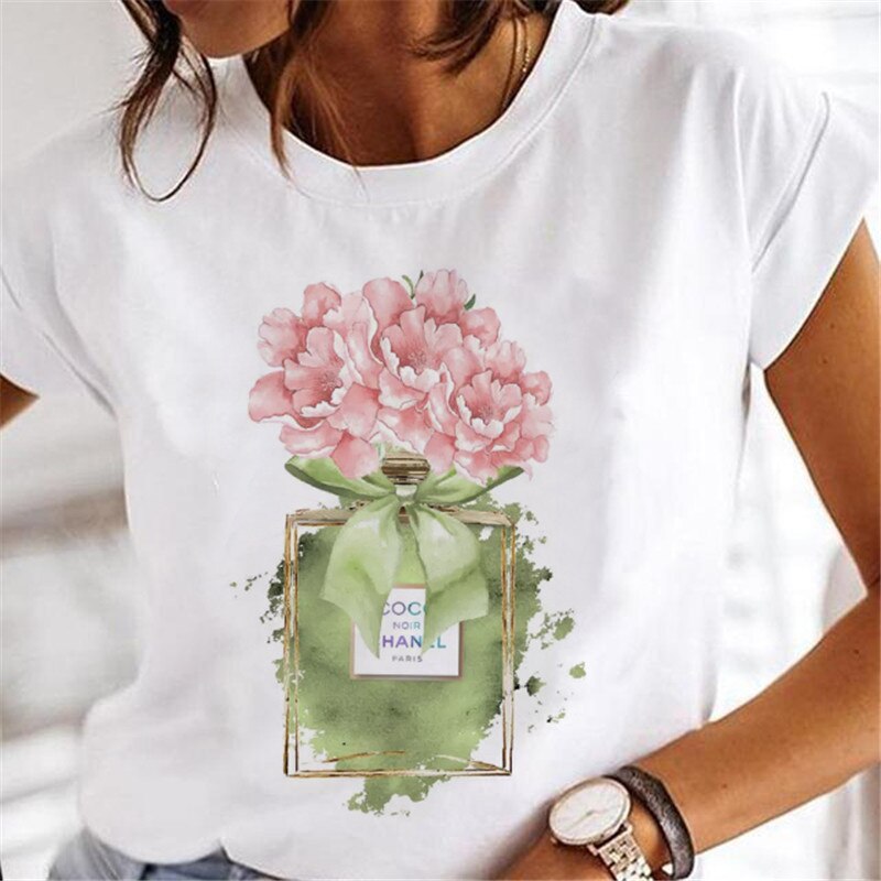 T-shirts Sweet Wine Print Girl 90s Cartoon Printing Clothes