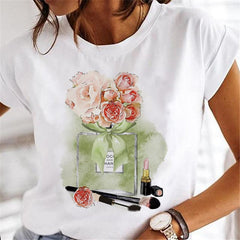 T-shirts Sweet Wine Print Girl 90s Cartoon Printing Clothes