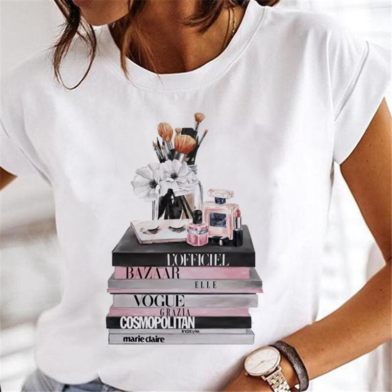 T-shirts Sweet Wine Print Girl 90s Cartoon Printing Clothes