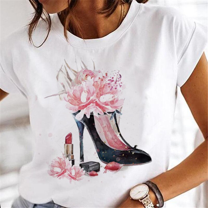 T-shirts Sweet Wine Print Girl 90s Cartoon Printing Clothes