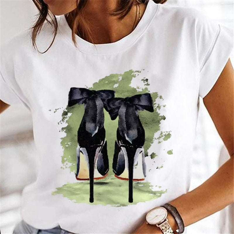 T-shirts Sweet Wine Print Girl 90s Cartoon Printing Clothes