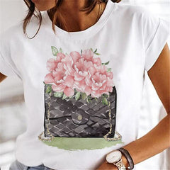 T-shirts Sweet Wine Print Girl 90s Cartoon Printing Clothes
