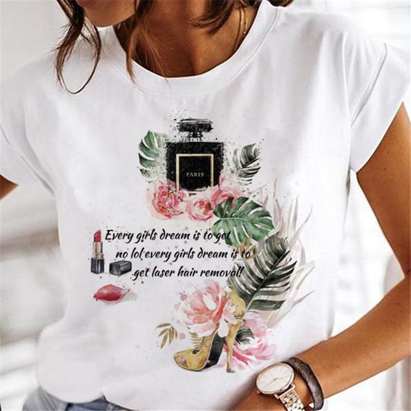 T-shirts Sweet Wine Print Girl 90s Cartoon Printing Clothes