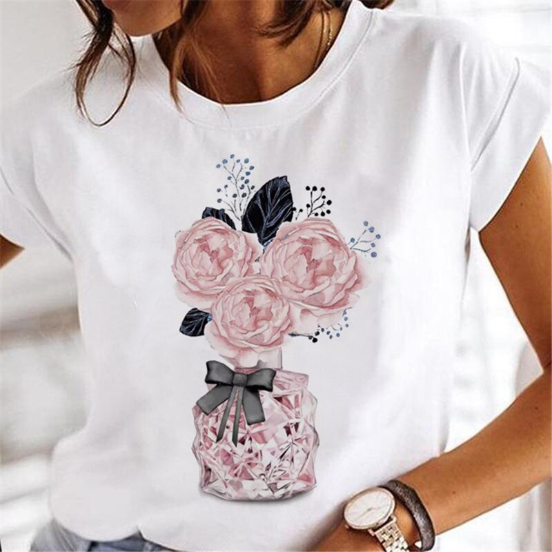T-shirts Sweet Wine Print Girl 90s Cartoon Printing Clothes