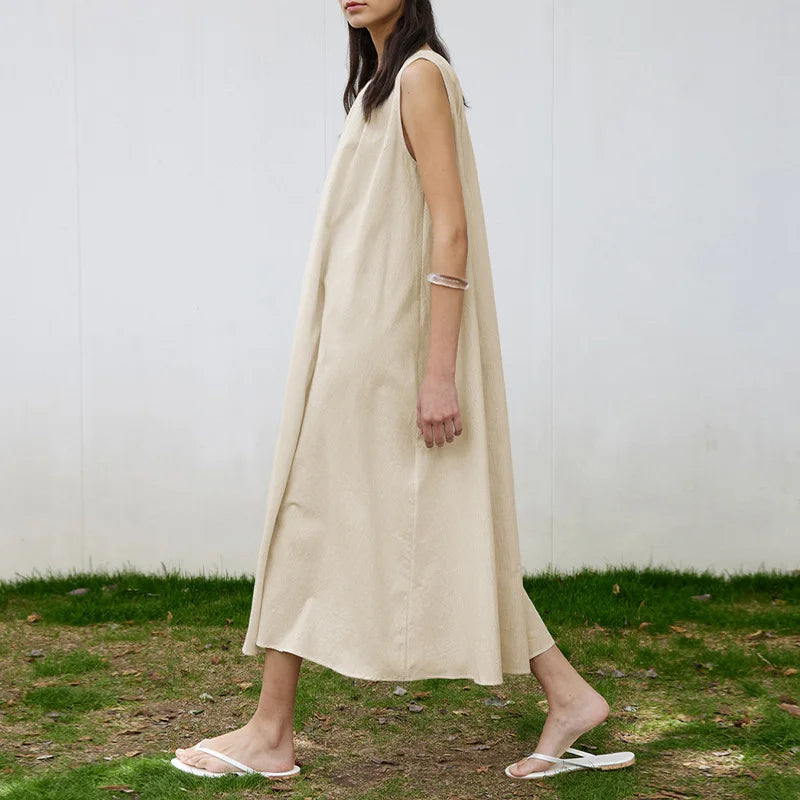 FashionSierra-Casual Sleeveless Long Vintage O-neck Oversize Loose Summer Beach Boho Dress