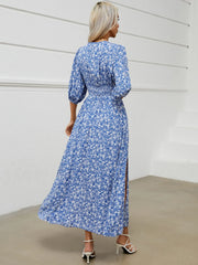 FashionSierra-Beach Half Puff Sleeve Maxi Robe Vintage Rayon Cotton Floral Print Long Summer Ladies Boho Dress