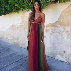 FashionSierra-Beach Wear   Sleeveless  Backless  Strap   Vintage Maxi  Summer  Waist Hollowed Out  Party  Vestidos Boho Dress