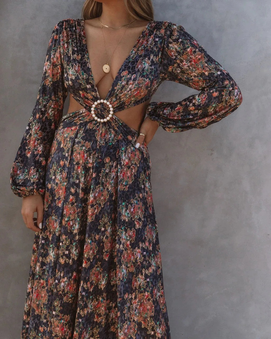 FashionSierra-Long Sleeve Loose Vintage Floral Print Summer Beach Wear High Waist Backless Vestidos Boho Dress