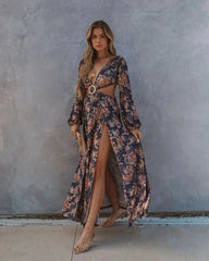 FashionSierra-Long Sleeve Loose Vintage Floral Print Summer Beach Wear High Waist Backless Vestidos Boho Dress