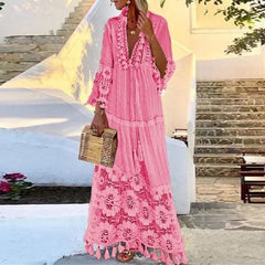 FashionSierra-Long Sleeve Tassel Vintage Floral Embroidery Beach Wear Summer Casual Lace Vestidos Boho Dress