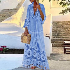 FashionSierra-Long Sleeve Tassel Vintage Floral Embroidery Beach Wear Summer Casual Lace Vestidos Boho Dress