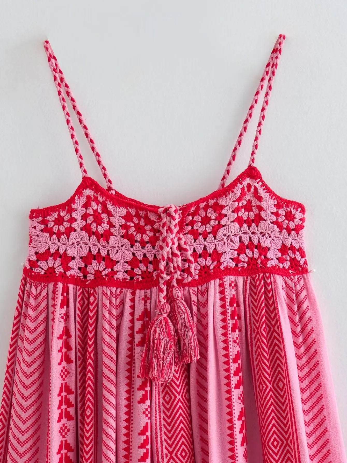 FashionSierra-Pink  Spliced  Crochet Strap   Robe  Vintage  Sleeveless  Backless  Summer  Maxi  Loose  Beach Wear Boho Dress