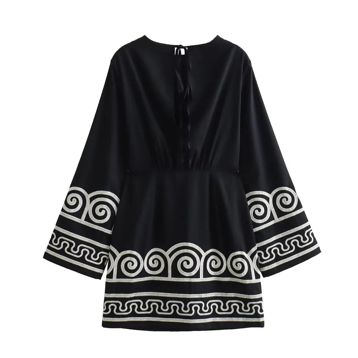 FashionSierra-Casual Ethnic Embroidery Loose Robe Vintage Flare Long Sleeve Oversize Autumn Beach Vestidos Boho Dress